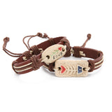 Linsoir Fashion Animal Fish Cock Heart Leather Bracelet Handmade Ceramics Animal Bracelet For Men Men Wrist Band Gifts